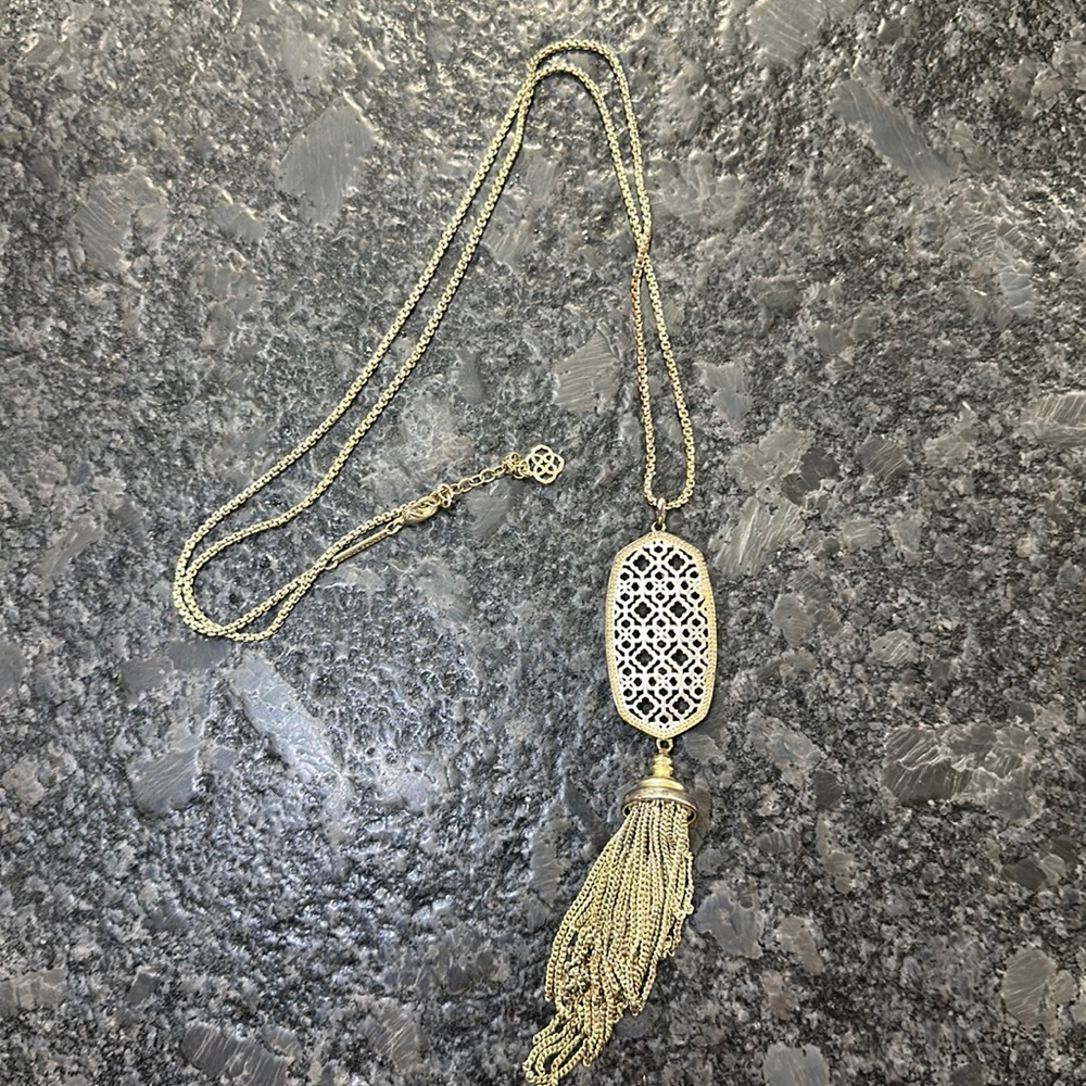 Kendra Scott two-tone filigree pendant necklace with tassel